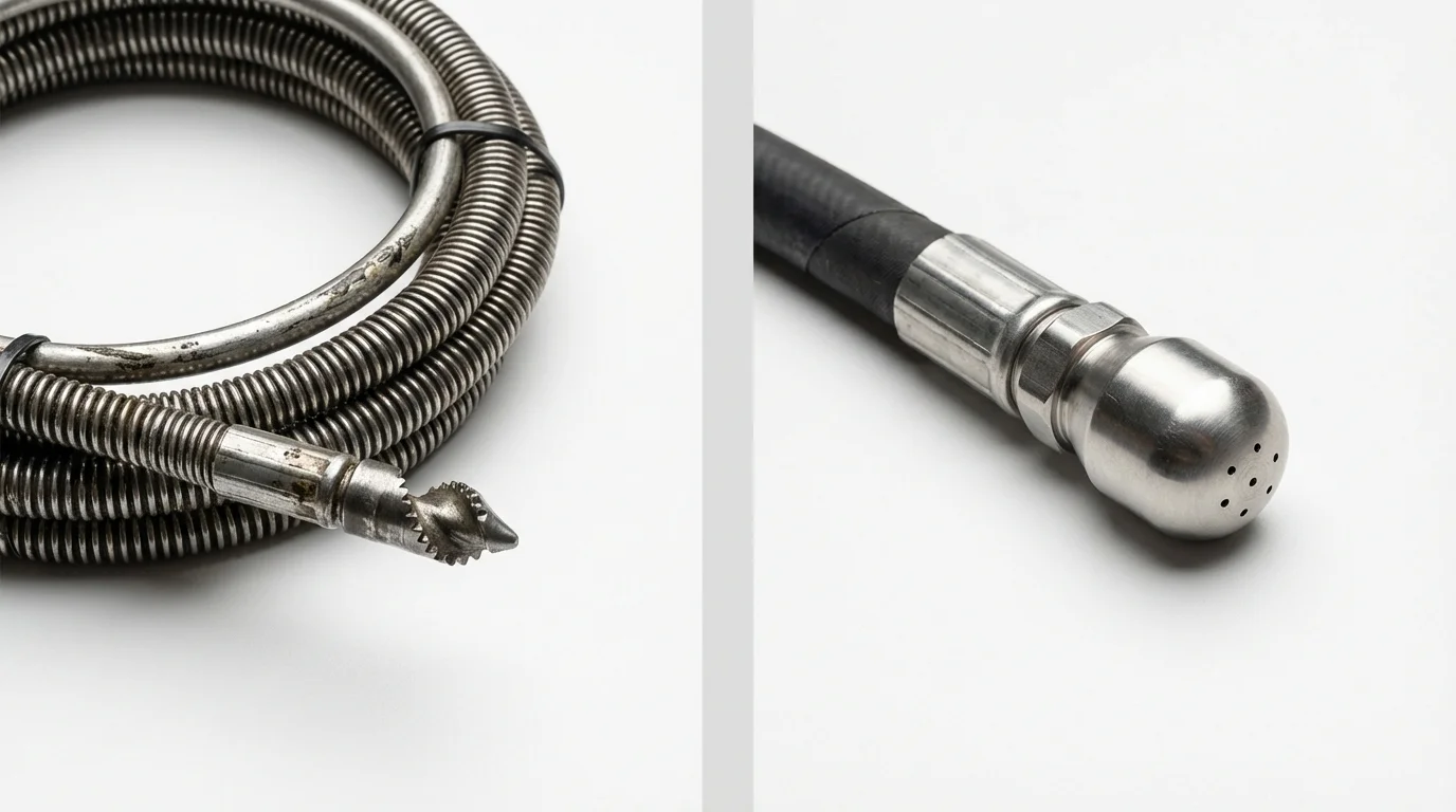 Drain snake cable and hydro jetting nozzle used for drain cleaning in Crystal City, MO