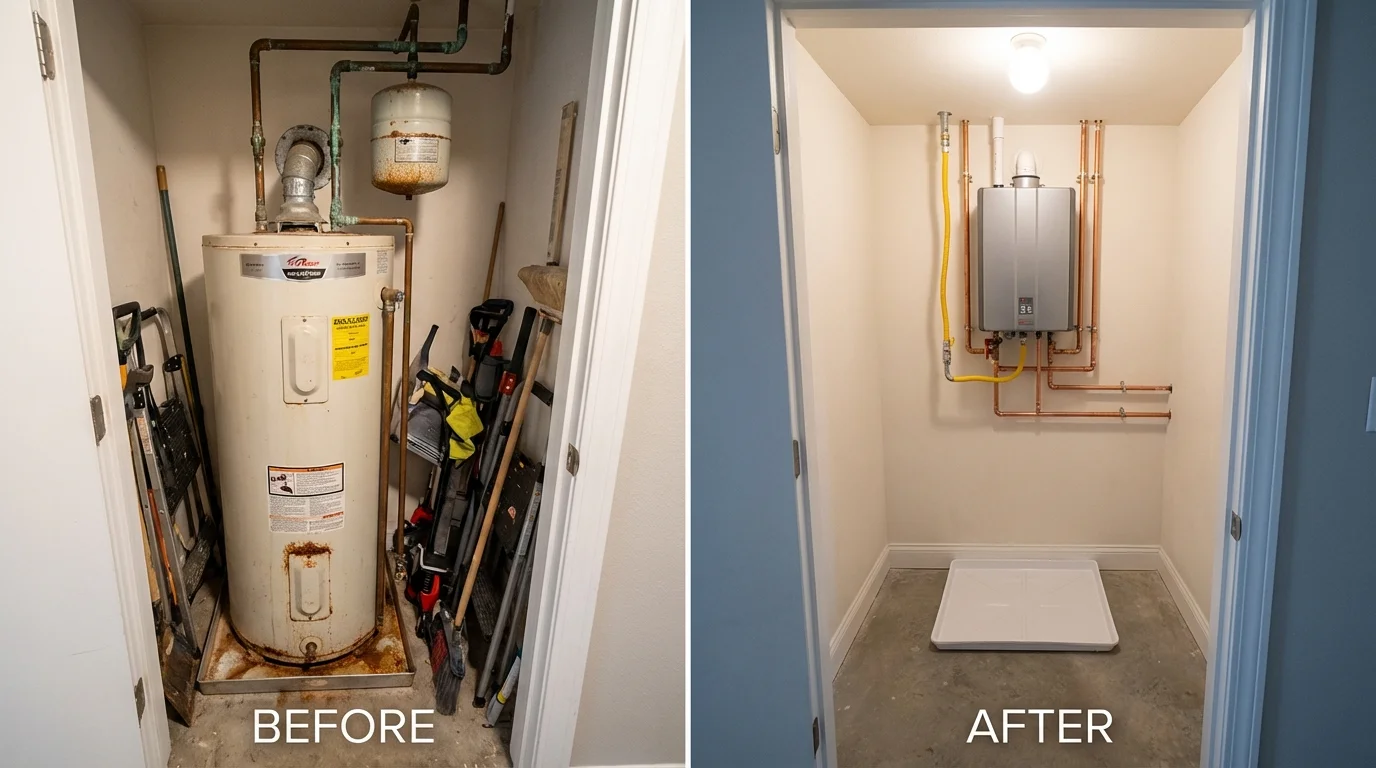 Tank water heater versus wall-mounted tankless unit comparison for Crystal City, MO homeowners
