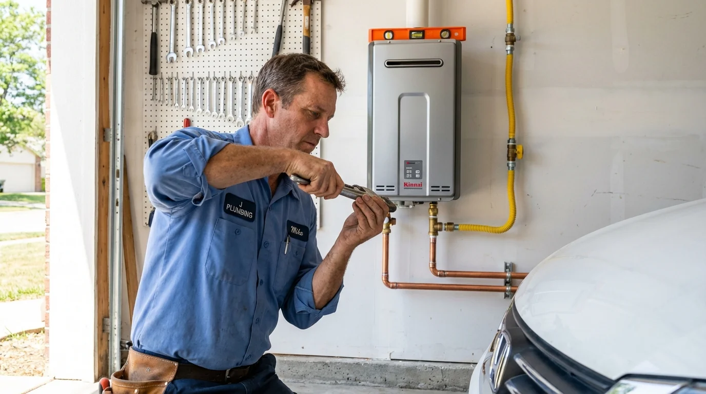 Tankless water heater installation by a Johns Plumbing LLC plumber in Crystal City