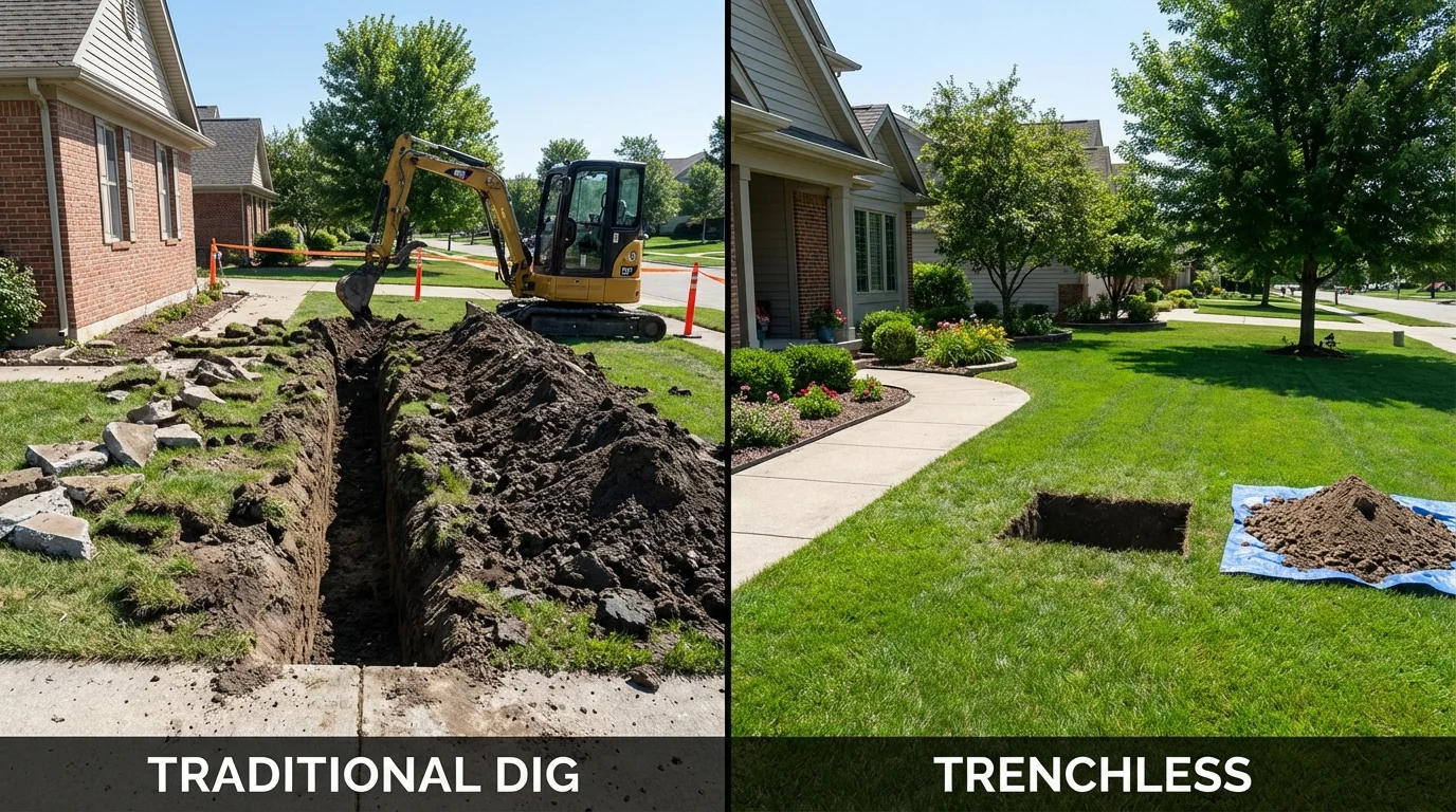 Trenchless sewer repair with minimal yard damage versus traditional excavation in Crystal City, MO